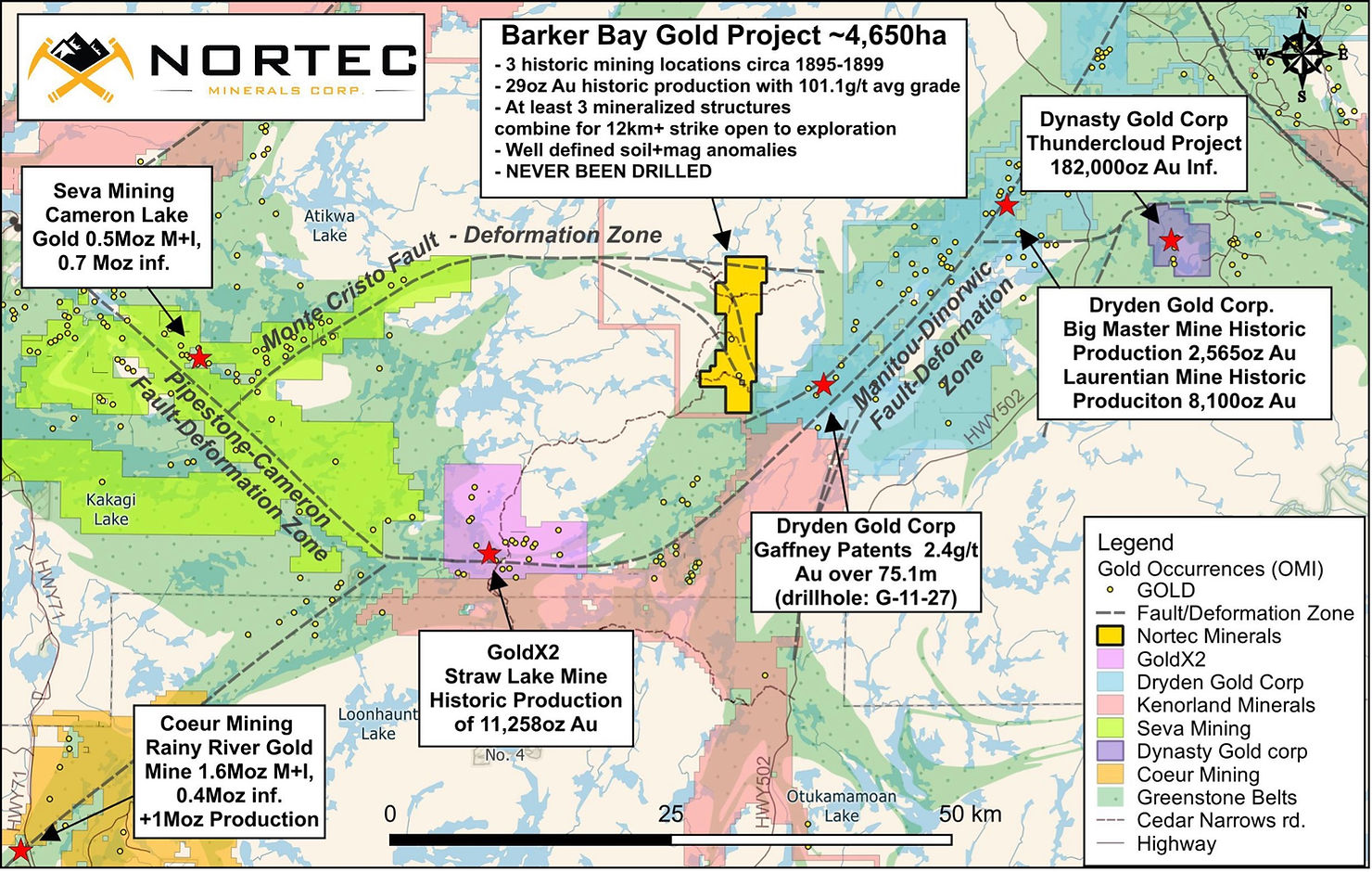 Figure 1 - Barker Bay gold project, regional location map and surrounding notable gold deposit, references for quotes resources are tabulated at the end of the release.
